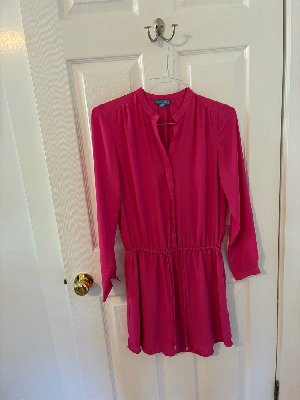 Fuchsia Long-Sleeve Drawstring Waist Dress